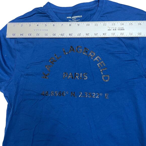 Karl Lagerfeld Paris  T Shirt Men’s S Blue Spellout Logo Designer Coordinates - Picture 3 of 8